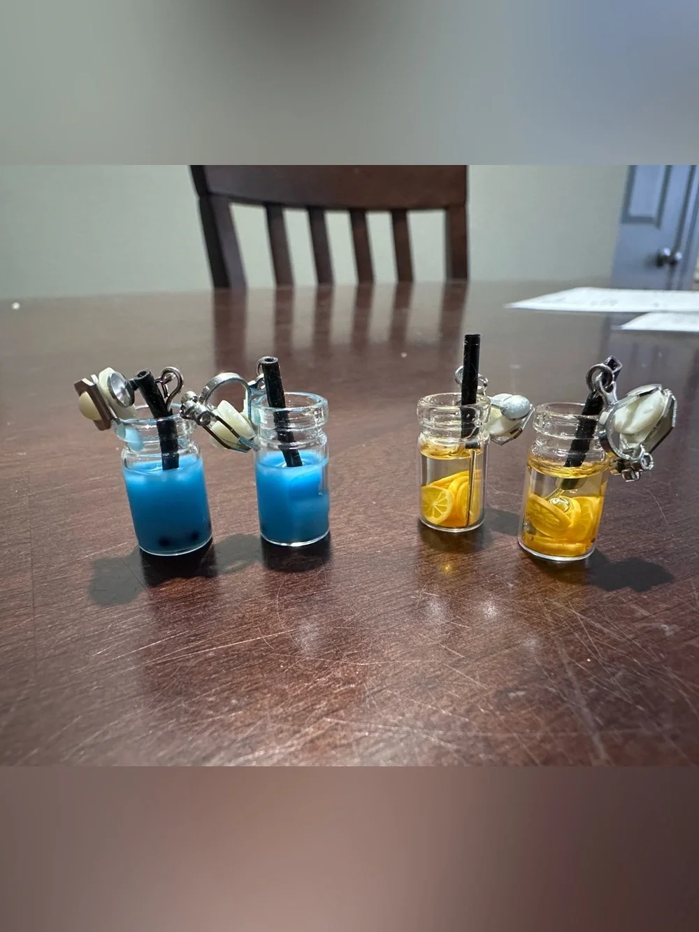Miniature Blue and Yellow Drink Charm Earring Set